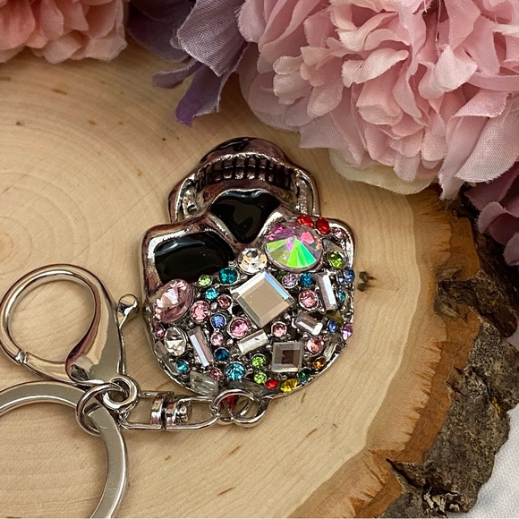 Multicolored Crystal & Silver Skull Keychain Charm - Picture 10 of 14